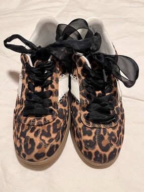 Women’s Universal Thread Animal Print Sneakers, White Side Stripe & Black Laces